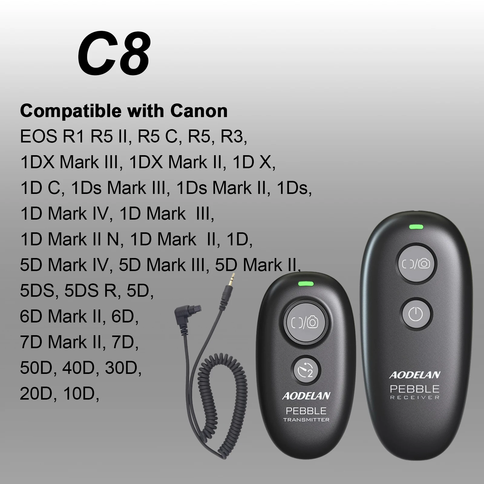 

AODELAN Wireless Camera Shutter Release Remote Control For Canon EOS R3, R5C, R5, 1DX III, 6DII,6D,7DII,50D,40D,30D,20D,10D