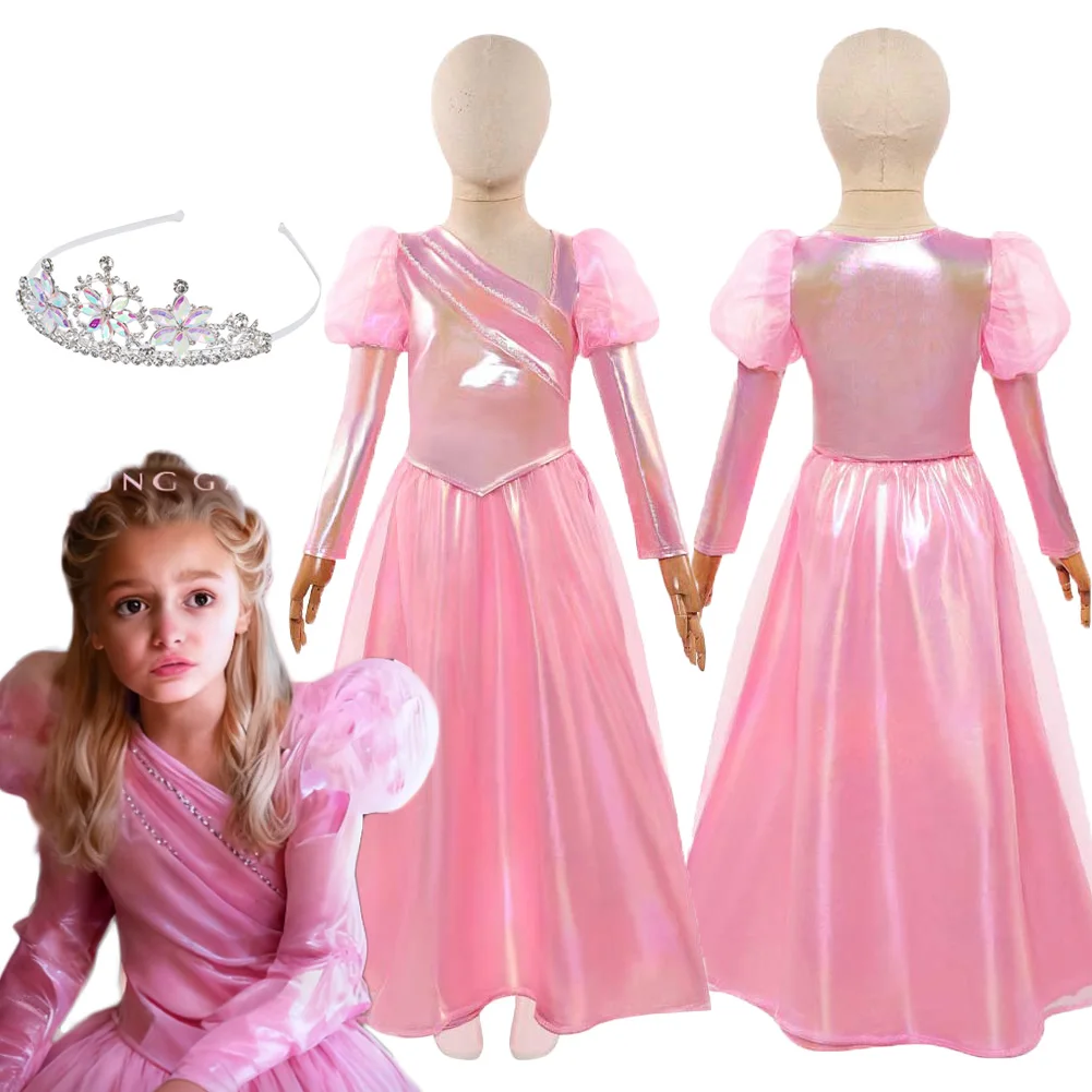 

Kids Girls Wicked 2 Little Glinda Cosplay Pink Dress Crown Clothes Set Accessories Costume Top Skirt Outfits Halloween Carnival