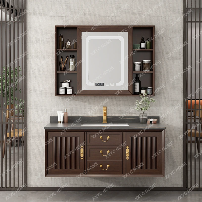 Oak Ceramic Whole Washbin Bathroom Cabinet Combination Bathroom Washbasin Cabinet Bathroom Cabinet