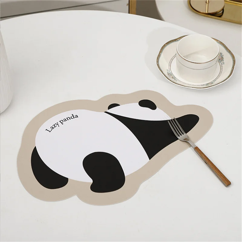 1PCS Waterproof Oil-Proof PU Panda Western Style Placemat Small Dining Mat Insulated Plate Bowl Mat for Home