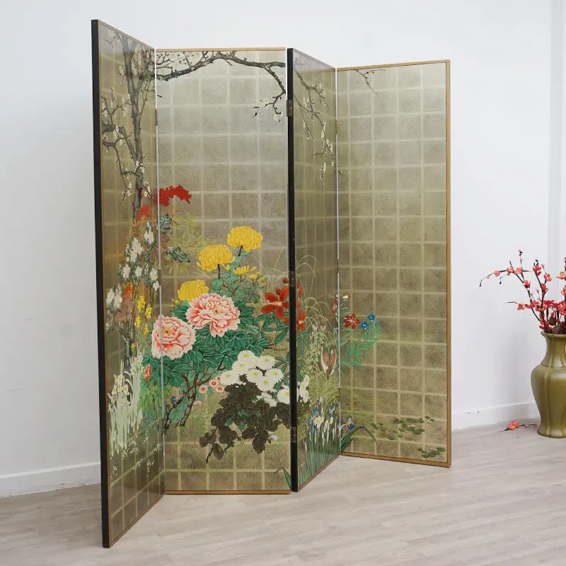 DSA new Chinese screen pure hand-painted living room office background movable folding screen tea porch background partition