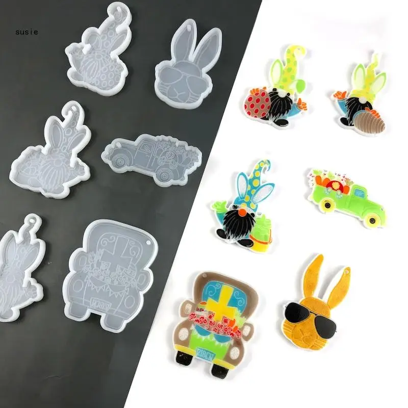 X7YA Easter Gnome Keychain Epoxy Resin Mold Keyring Pendant Silicone Mould DIY Crafts Jewelry Casting Tools