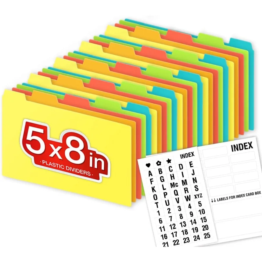 5x8 plastic indexkaartverdelers Zwaargewicht poly-indexkaartgeleiders AZ voor flashkaarten en receptenkaarten met alfabetische blanco