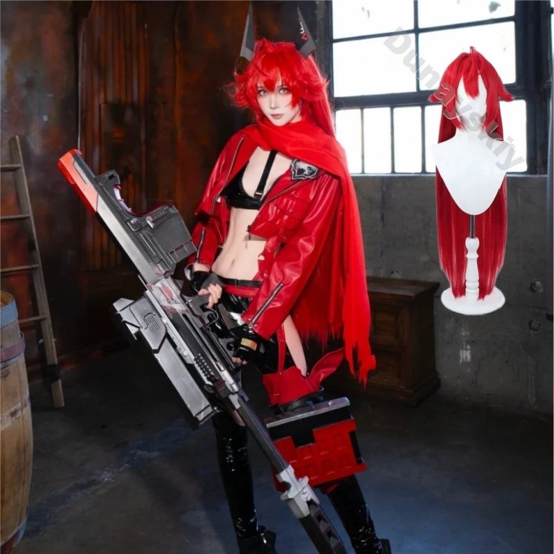 

Goddnness Victcc Red Hood Cosplay Costume Red Black PU Leather With Glossy Patent Leather Accents With Optional Wig Halloween