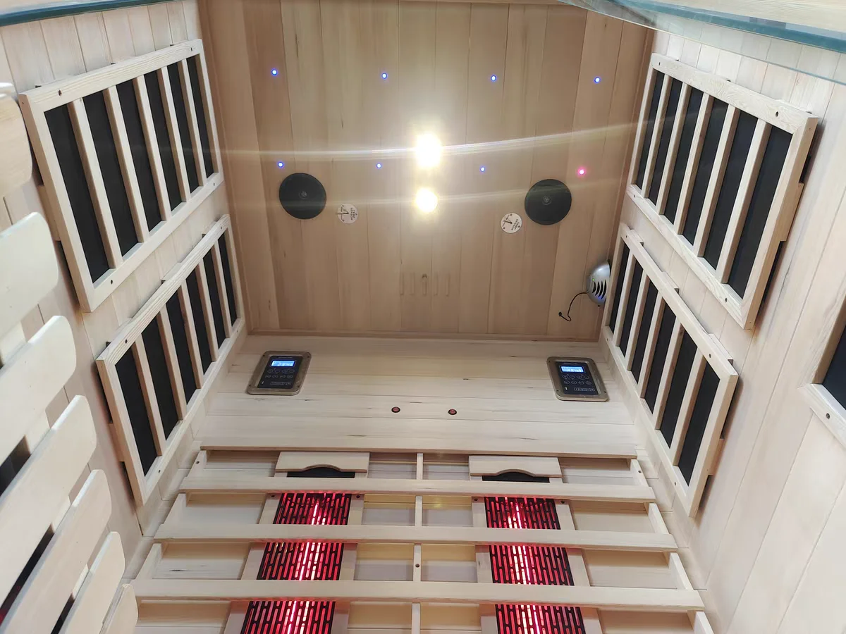 Venda quente Sauna tradicional luz infravermelha distante portátil banho de gelo 4 pessoas espectro completo sauna interior mini sauna