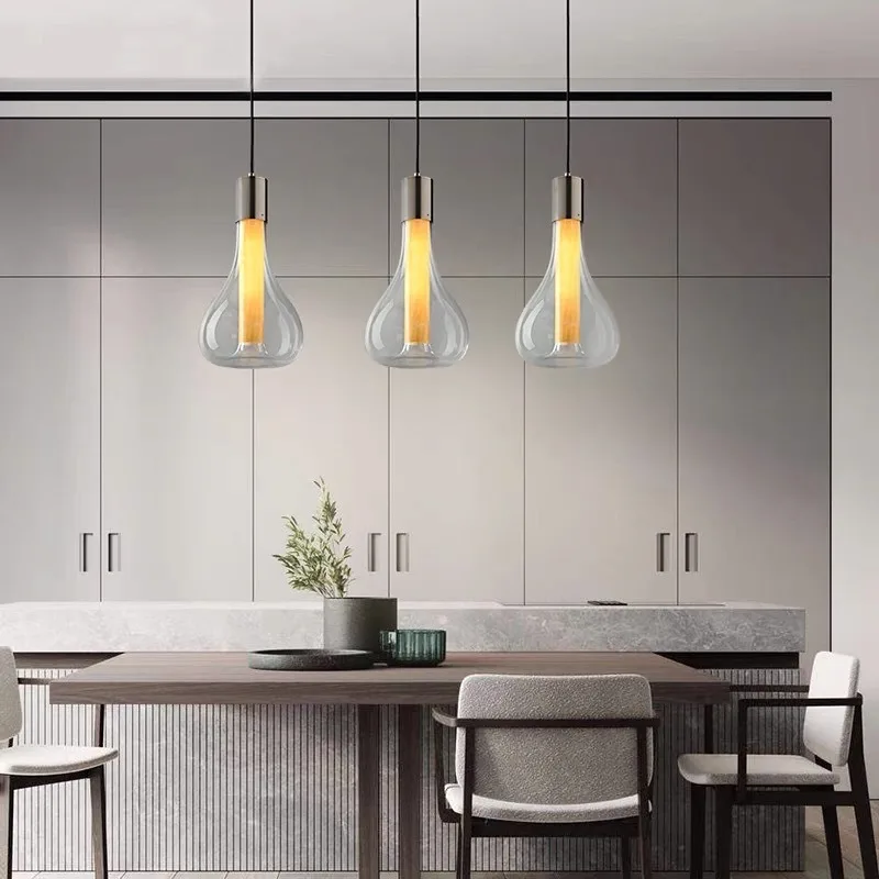 Nordic modern minimalist design glass chandelier suitable for study coffee table restaurant or bedside light bulb base medium