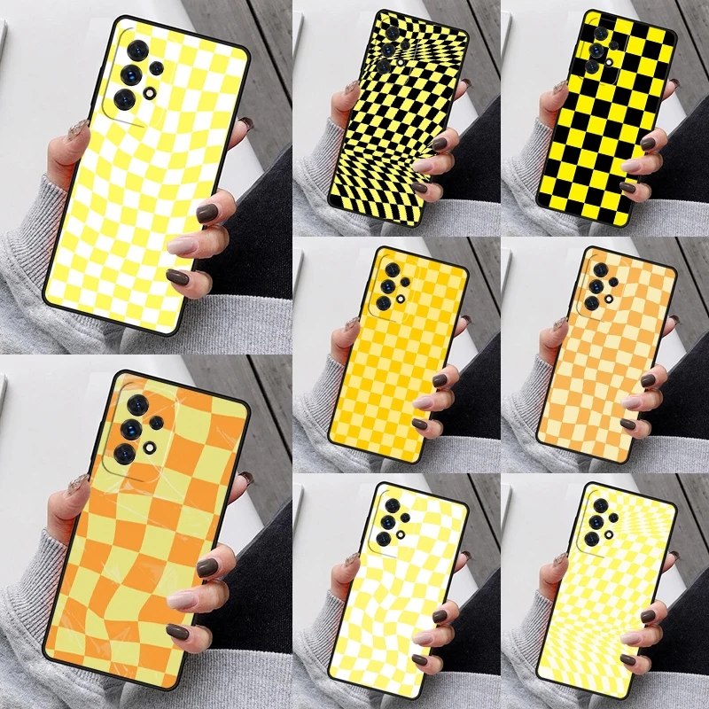 Checkerboard Mustard Yellow Phone Case For Samsung Galaxy S23 S21 S20 FE S24 S22 Ultra Note20 S10 S9 Plus A40 A52 A13 A53