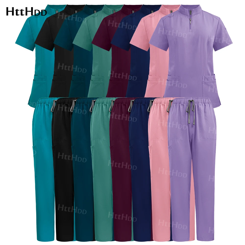 

Surgical Uniforms Woman Doctor Nurse Work Uniform Soft Short Sleeved Tops Straight Pants Scrub Sets Healthcare Pharmacy Workwear