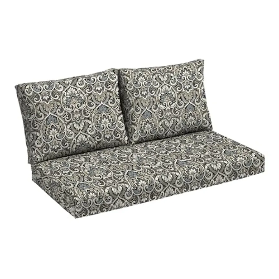 

Arden Outdoor Loveseat Cushion Set 48 x 24 Rain-Proof Fade Resistant Cushion Set for Couch Bench and Swing Black Aurora Damask
