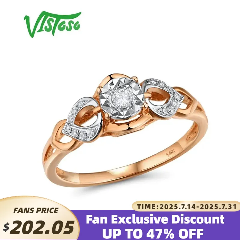 VISTOSO Gold Rings For Women Genuine 14K 585 Rose Gold Ring Sparkling Diamond Promise Engagement Rings Anniversary Fine Jewelry