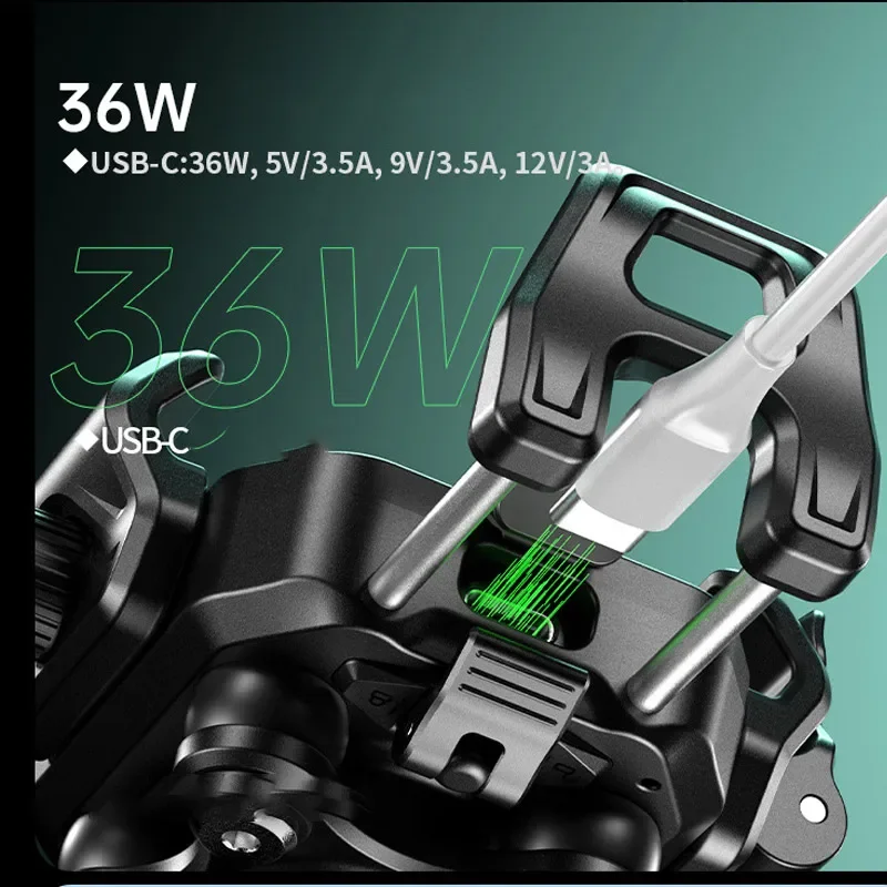 Shockproof Motorcycle Phone Holder 15W Wireless Charger & 36W USB C Fast Charging Motorbike Bicycle Bike Scooter Phone Stand image 2