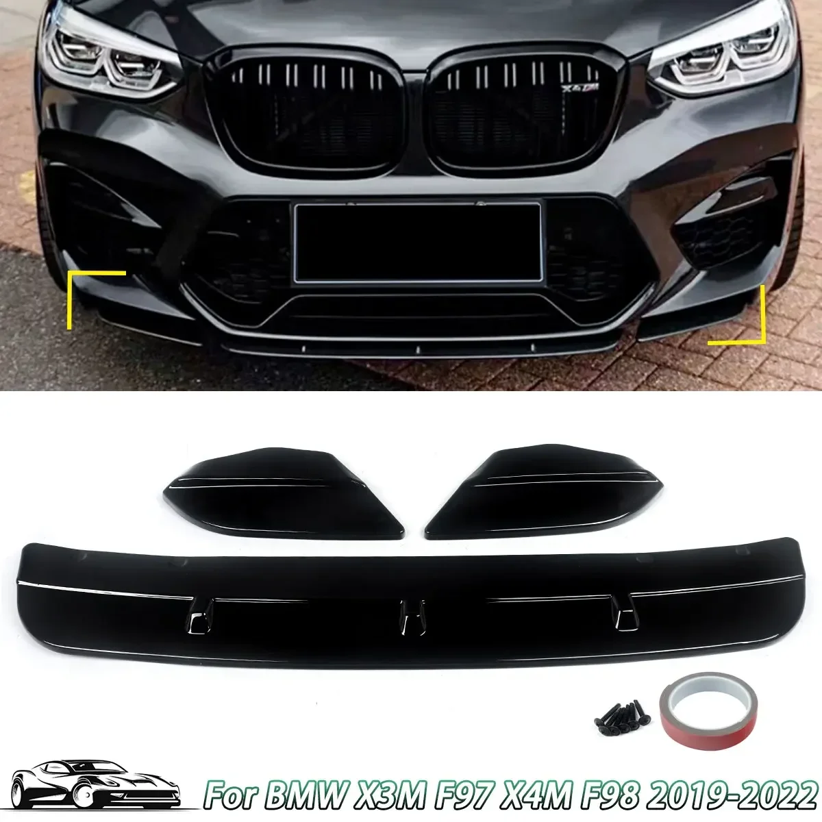 

For BMW X3M F97 X4M F98 2019-2022 Front Bumper Spoiler Lip Gloss Black/Carbon Fiber Look Car Lower Splitter Guard Plate Blade