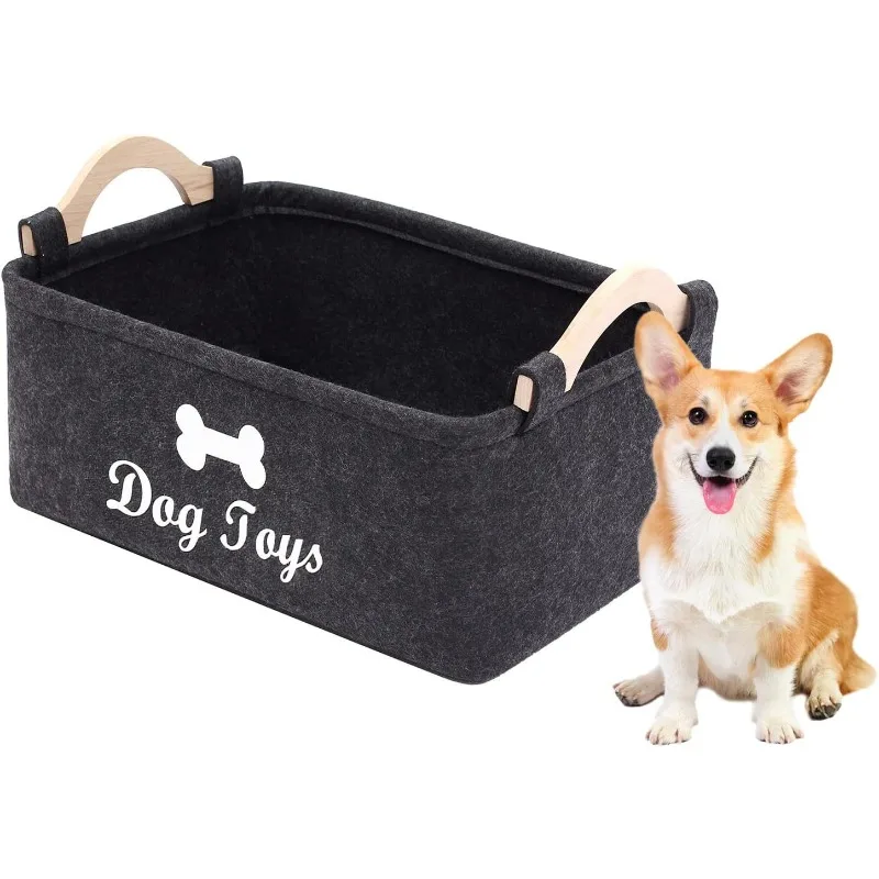Caja organizadora de juguetes para mascotas de fieltro con asas, cesta de almacenamiento para organizar juguetes, correas, ropa, caja de almacenamiento para el hogar