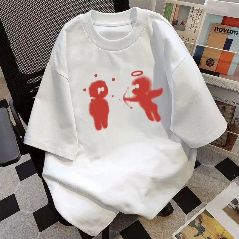 

American Retro Short Sleeve T-Shirt Unisex Summer Design Casual Loose Fit Women's Style Versatile Top Breathable Material Kpop