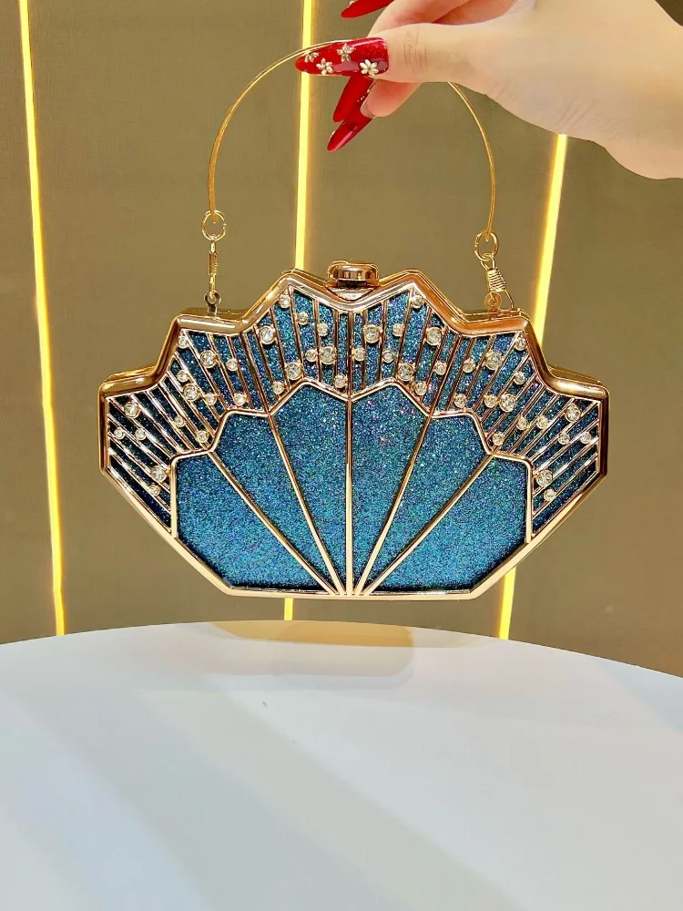 

Luxury Fan-shaped Shiny Diamond Studded Women's Evening Bag Creative Branch Design Female Handbag Shoulder Bag for Wedding Party