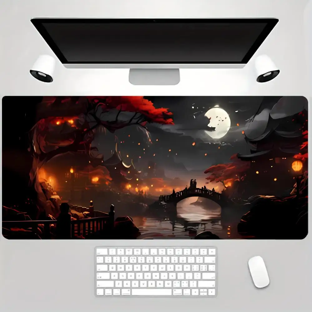 Grande tapete de mouse para jogos de paisagem, padrão de design de paisagem, teclado de mesa, bordas costuradas, perfeito para escritório e jogos