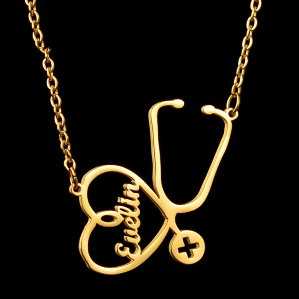 قلادة اسم سماعة الطبيب الشخصية، مجوهرات طبية مخصصة، قلادة لوحة اسم طبيب الممرضة، هدية مجوهرات نسائية #1