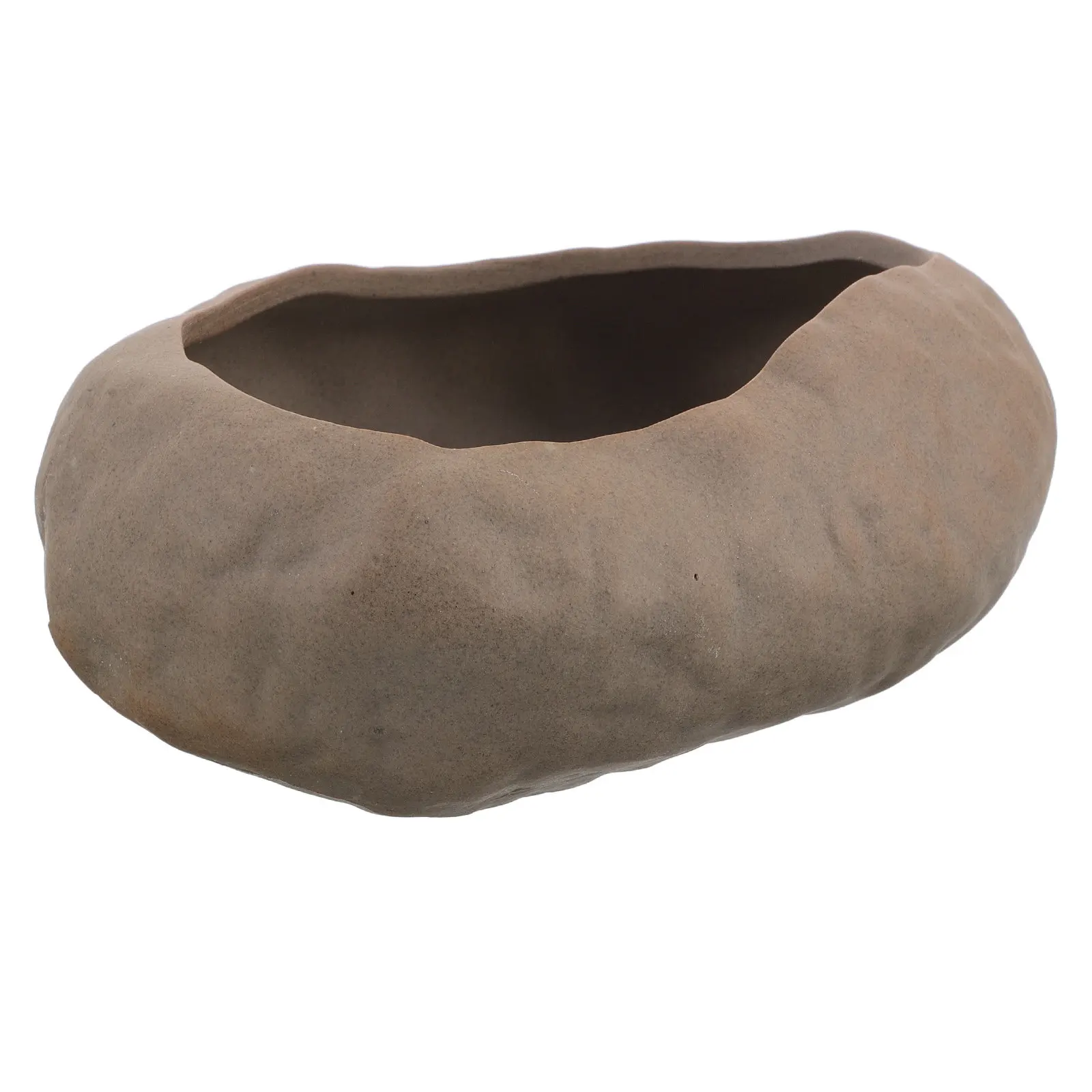 Ceramic Flower Pot Simulated Stone Rock Shaped Plant Container for Desktop Shelf Indoor Bonsai Decor Decorative Planter