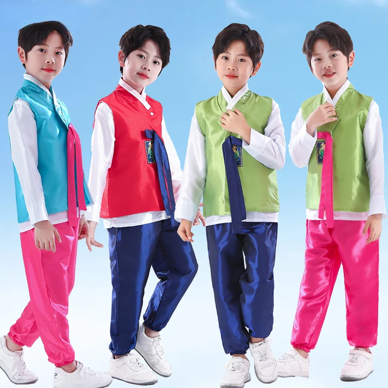 

Traditional Korean Clothing Hanbok Boys Retro Court Dress Korea Dance Costume Long Sleeve Ethnic Court Costume Hanbok Dress