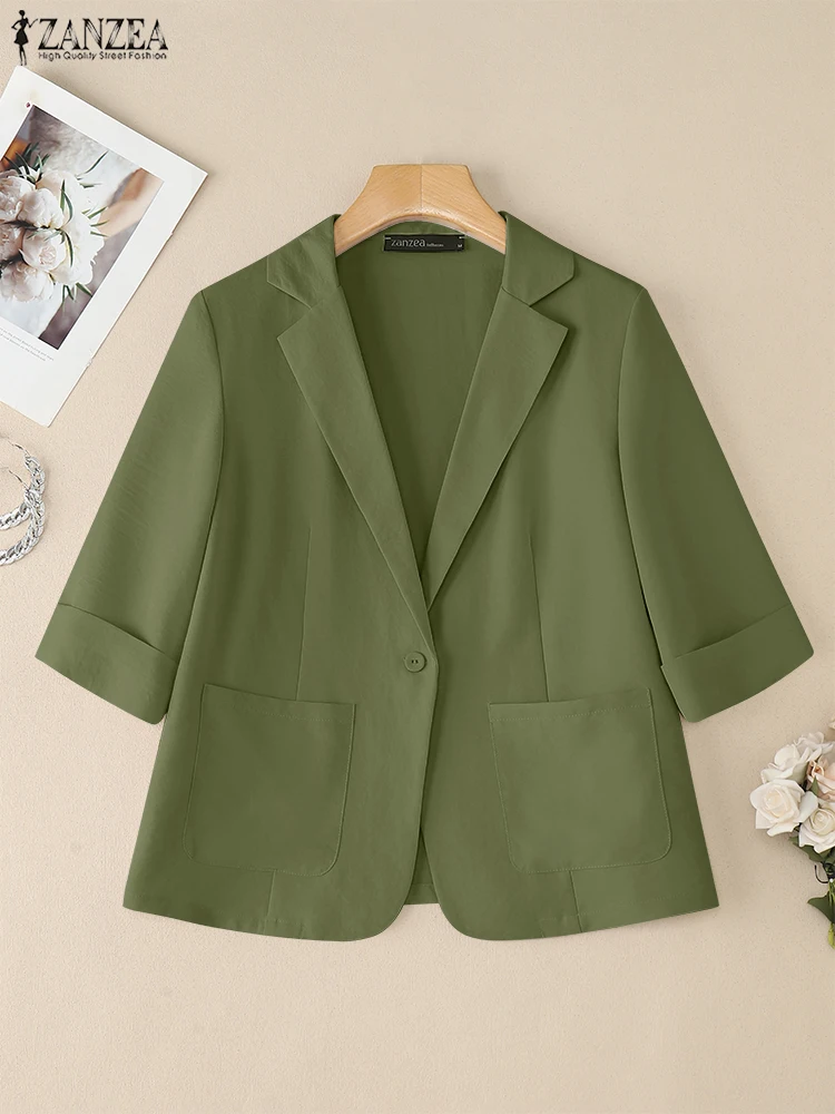 

ZANZEA Элегантный офисный женский пиджак, женский повседневный пиджак с рукавами 3/4, модный пиджак, осенний однотонный пиджак с карманами, 2024, свободные рубашки
