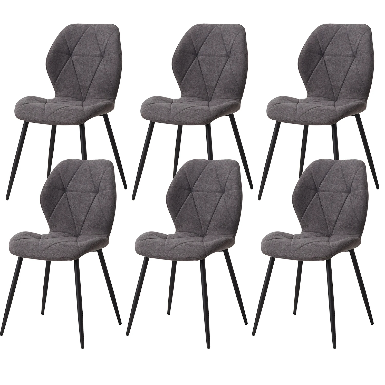 GrandCA HOME Set van 2/4/6 moderne eetkamerstoelen, gestoffeerd, gewatteerd linnen, minimalistische bureaustoelen voor keuken, eetkamer