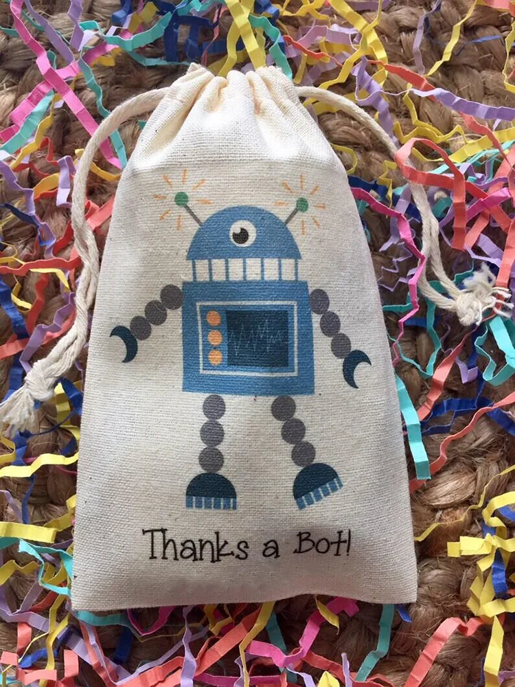 5pcs thank you candy gift Favor bags Robot themed kid boy girl happy birthday Party baby shower decoration kindergarten supplies