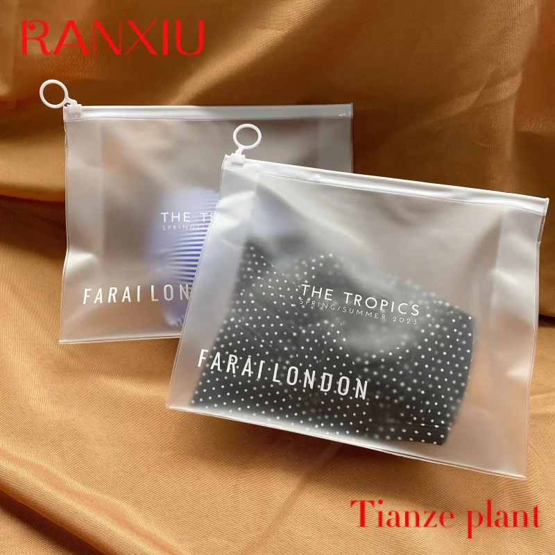 Custom Custom Logo Plastic Bag PVC Transparent Zip Lock Round Pull  ring Zipper Packaging Bags for clothing