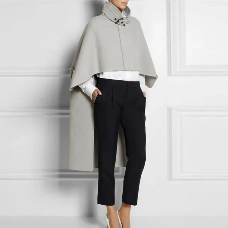 UOOZEE Dames Elegante Coltrui Cape Stijl Hoog-Laag Jassen Losse Effen Kleur Gesp Detail Mode Casual Kantoor Bovenkleding