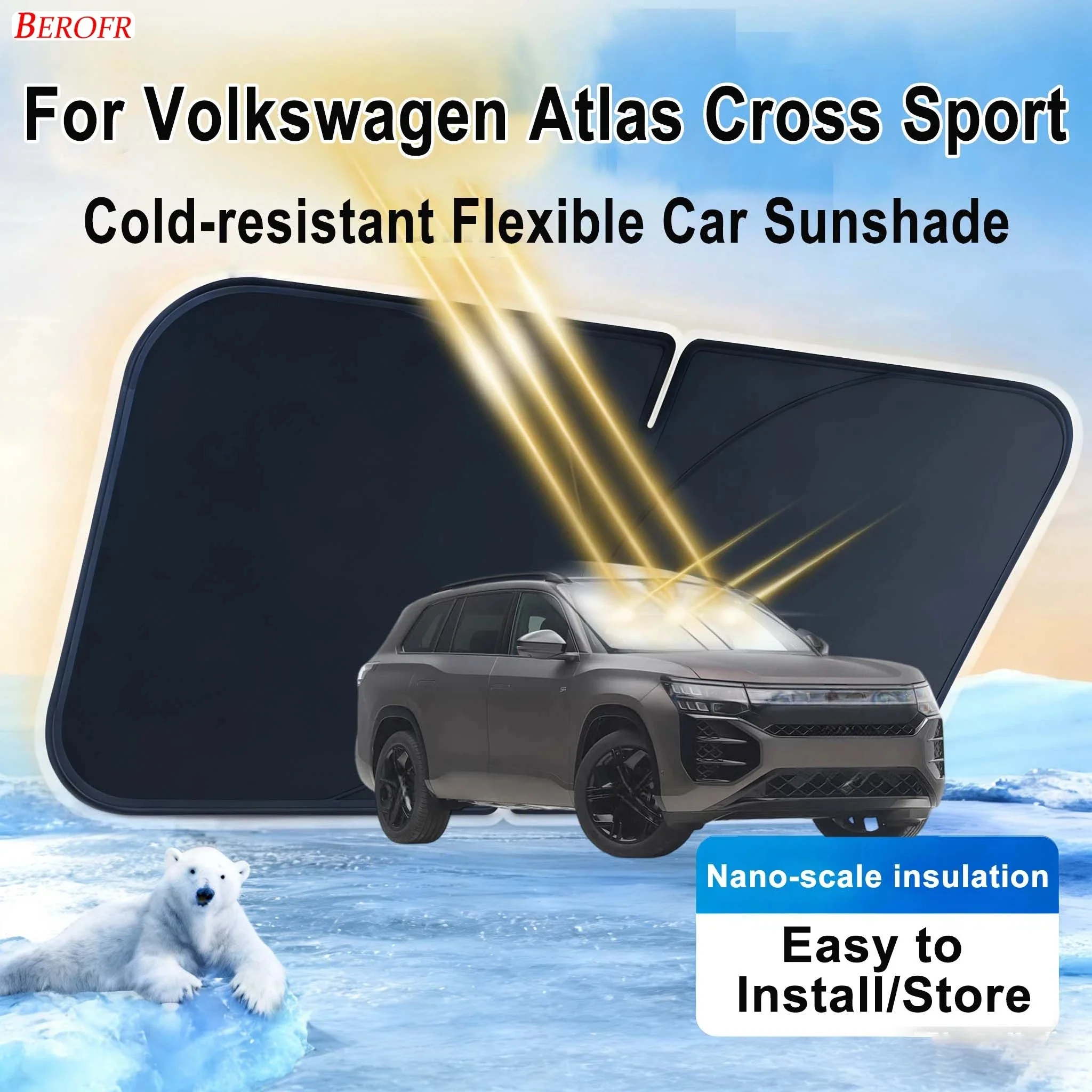 For Volkswagen Atlas Cross Sport 2024-2026 Car Windshield Sunshade Cover Front Window Sun Shade Heat Insulation Auto Accessories