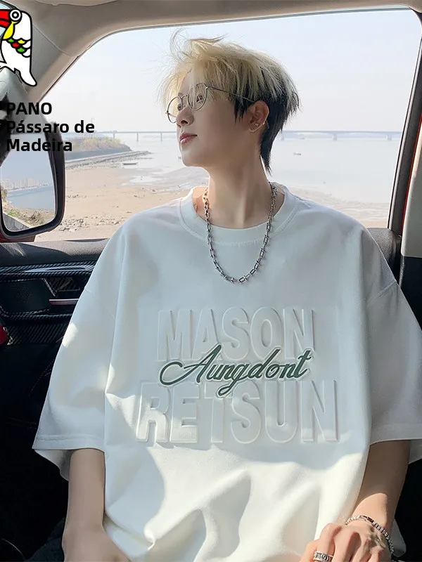 Cseta Masculina TUCANO de Manga Curta Casual, Caimento Solto, Poliéster Respirável, Estampa de Carimbo de Aço, Moda Verão