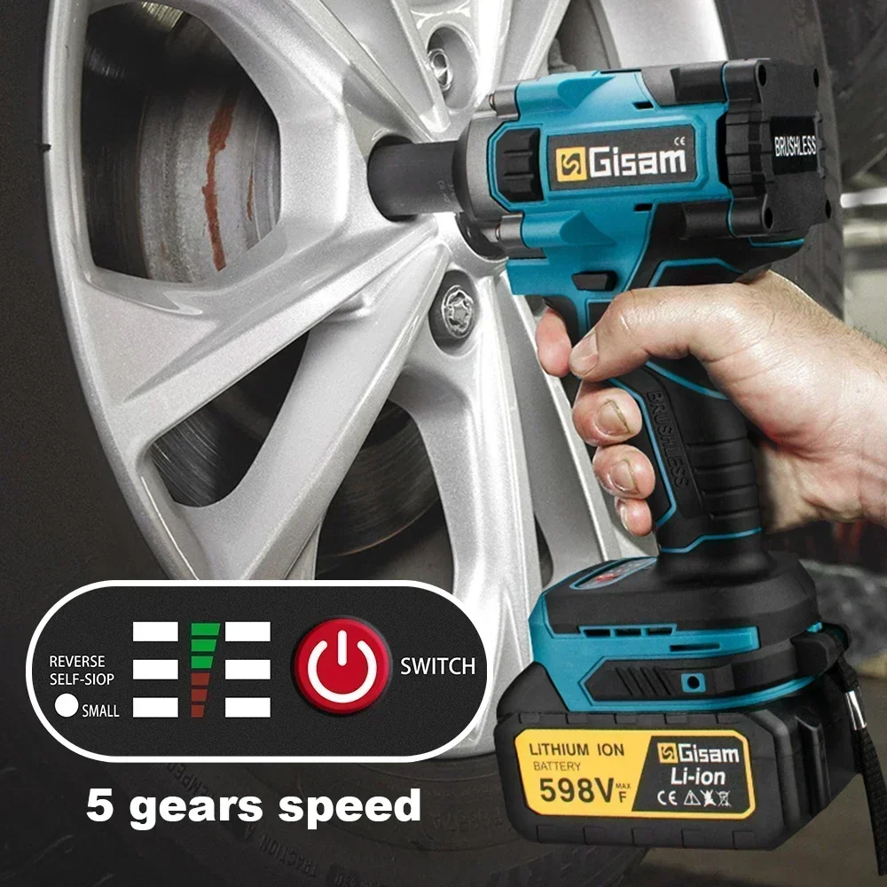 Gasam 1000N.M عزم الدوران فرش مفتاح ربط كهربائي 1/2 بوصة بطارية ليثيوم على أداة الطاقة اللاسلكية لدبابيس بطارية ماكيتا 18 فولت