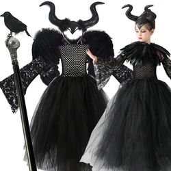 Halloween Feather scialle Costume Dress Deluxe Girls Fancy battesimo Black Glam ownprom Kids Cosplay Demon Queen Witch Clothes