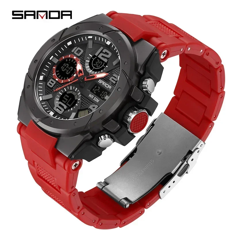 Sanda 9009 modelo de venda superior masculino resistente à água esportes ao ar livre modo alarme moda analógico relógio de pulso digital