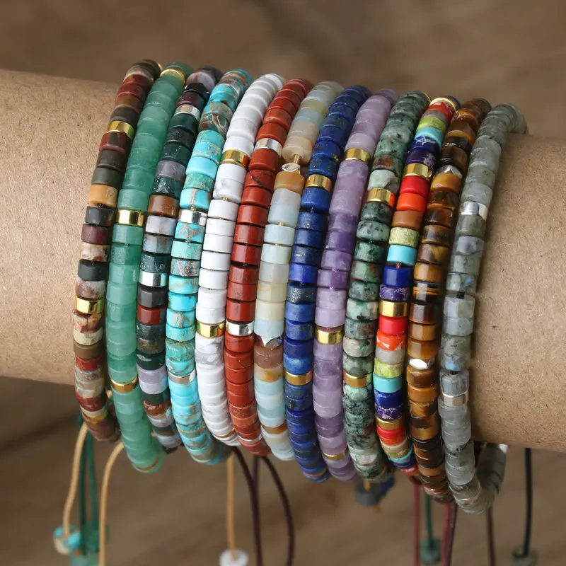1PC Natural Blue Emperor Stone Beads Woven Bracelet Polished Block Shape Adjustable Rope Lady's Gift Bracelet Beaded Bracelet - view 6