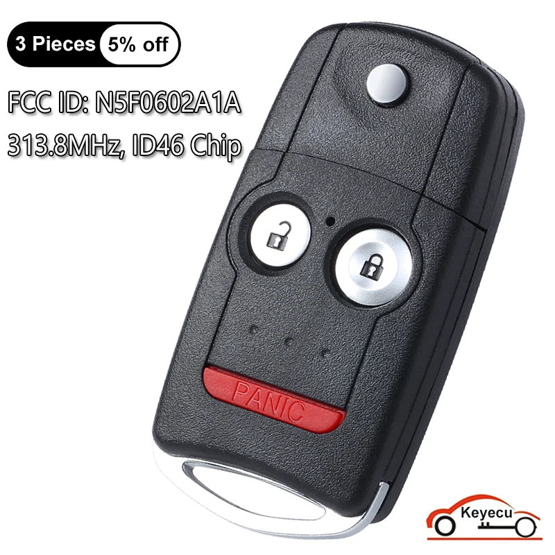 KEYECU for Acura MDX RDX TL TSX ZDX 2007 2008 2009 2010 2011 2012 2013 2014 Flip Remote Key Fob N5F0602A1A 313.8MHz ID46 Chip