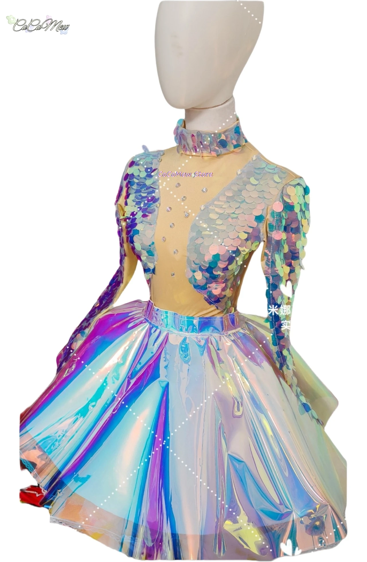 반짝이 스팽글 바디수트 레이저 스커트 댄스 복장, 바 나이트클럽 파티 무대 착용, 여성 댄서 팀 DJ 고고 공연 코스튬