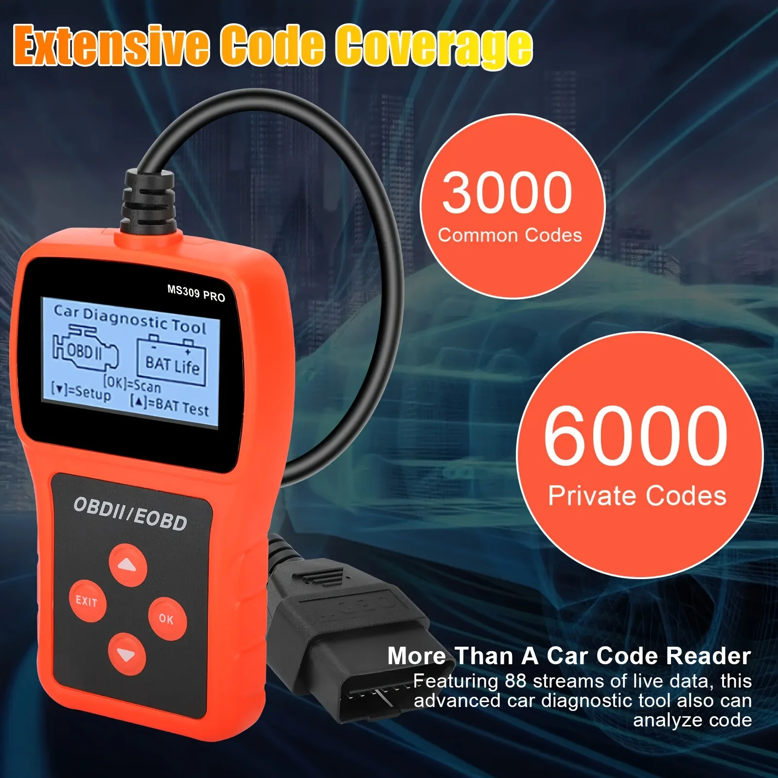 Auto OBD2 Scanner, Live Data Battery Tester, OBDII Car Fault Detector EOBD Scanner Code Reader Auto Engine Diagnostic Scan Tool