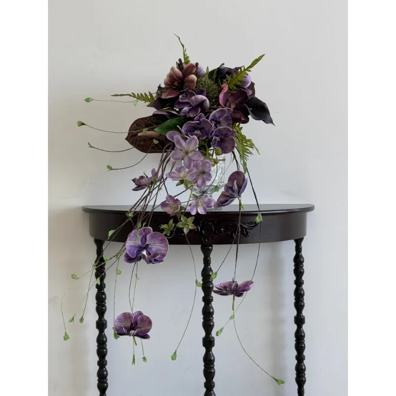 

Фиолетовый букет, свадебный букет с водопадом, китайская орхидея, имитация цветов, ниша, подходит для спален и гостиных