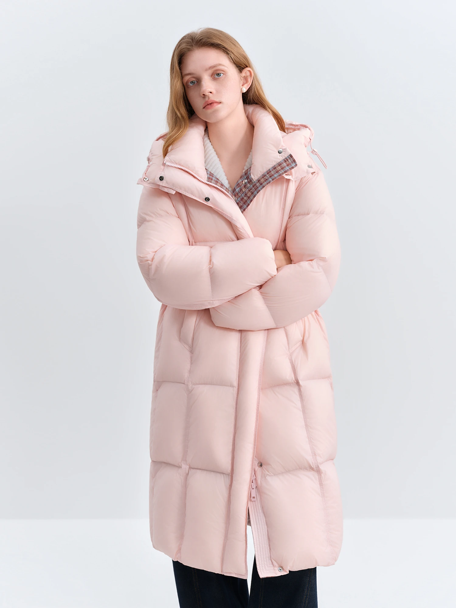 FSLE Winter 2025 Jaqueta feminina longa e fofa - Parka com isolamento térmico preenchido com 90% pato branco para conforto casual de inverno