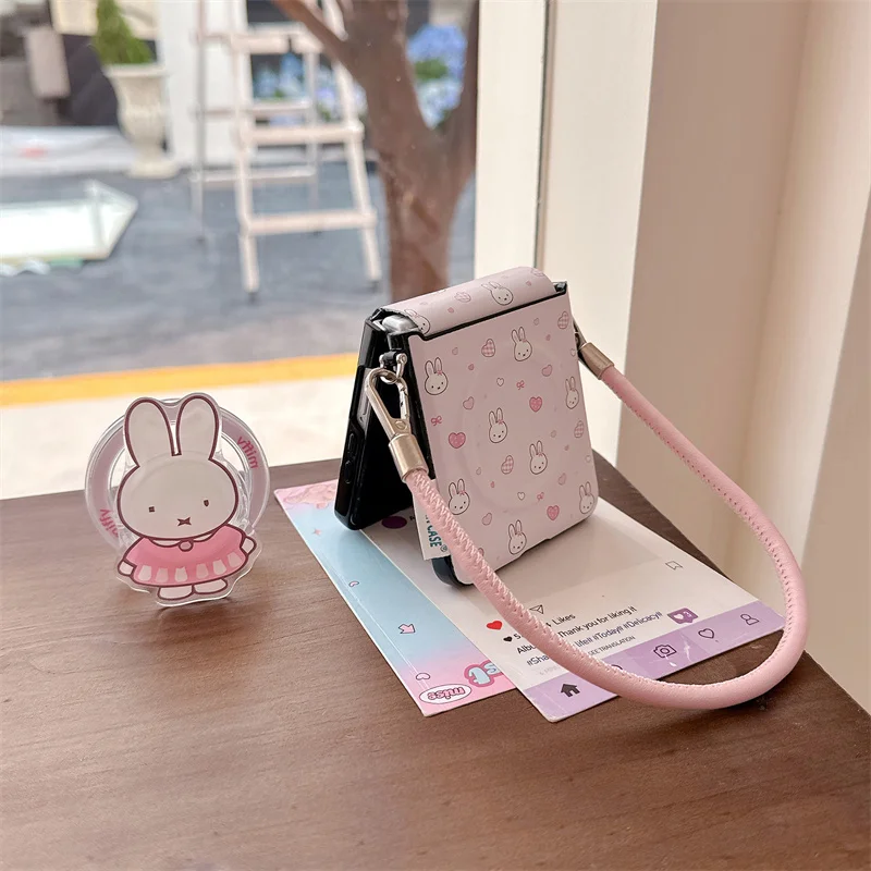New Fashion Pink heart Miffy Phone Case For Samsung Galaxy Z Flip 7 6 5 Flip6 Flip5 Cover Cute Cases ZFlip7 Funda
