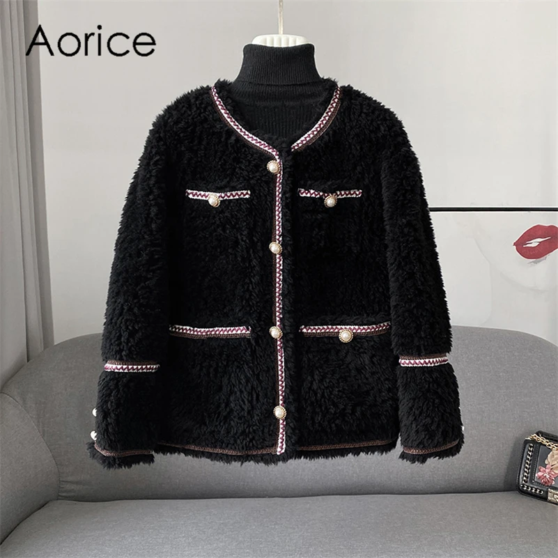 

Aorice Women Real Wool Fur Coat parka New Winter Warm Female Sheep Shearing Jackets Plus Size Overcoats CT1103