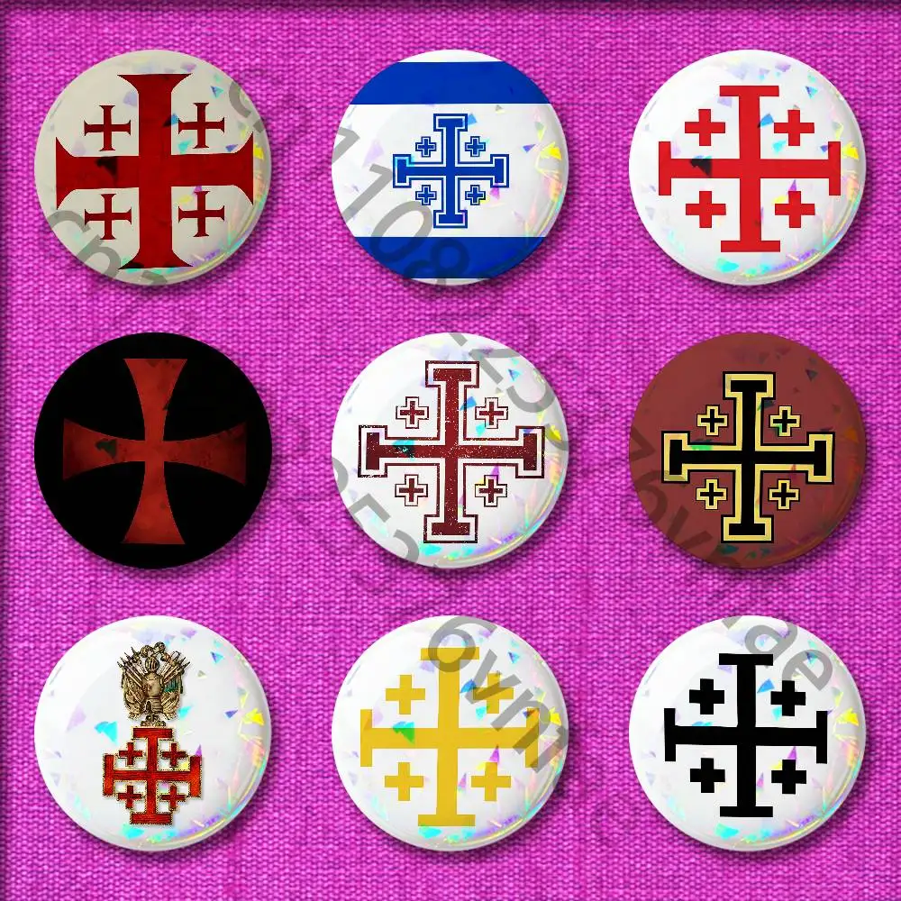 

Jerusalem Cross Badge For 58mm 32mm 44mm 25mm 75mm Round Pin Brooch Insignia Cover Cosplay