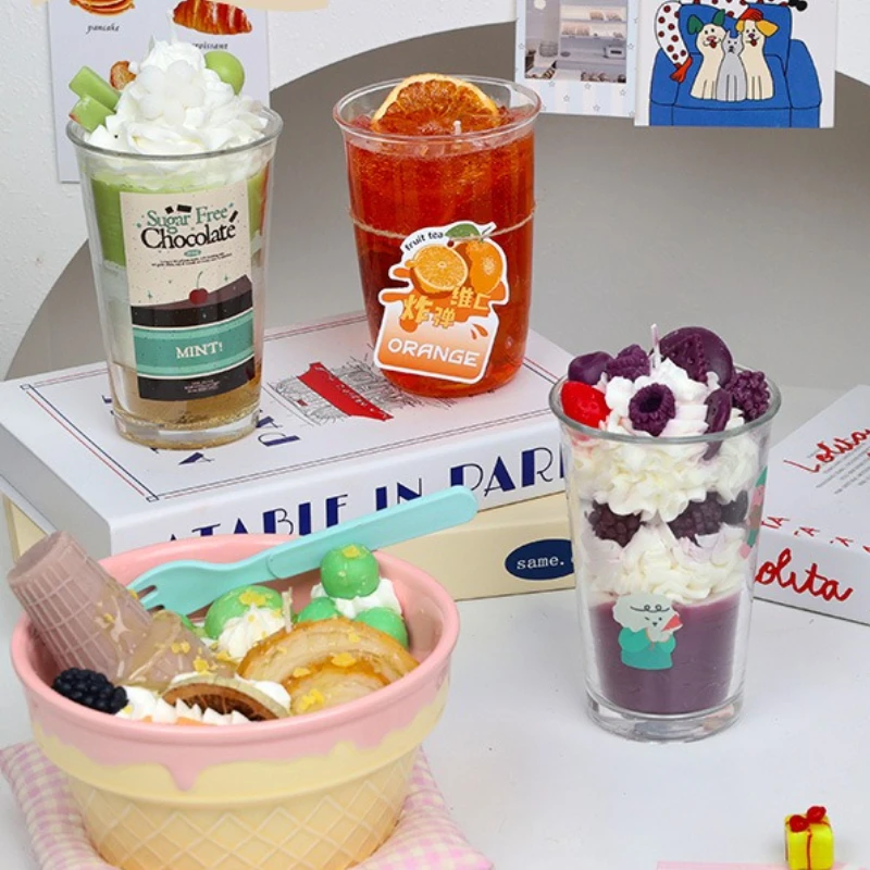 

Dessert Candle Set Ice Cream Cupcake Drink Shape Scented Candles Decorative Handmade Aromatherapy Gift for Home Party Decor