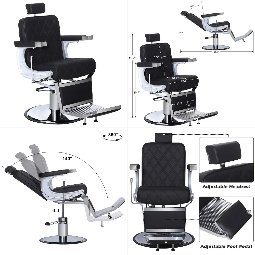 

Heavy Duty Metal Vintage Barber Chair All Purpose Hydraulic Recline Salon Beauty Spa Shampoo Equipment 3825 Black with Black St