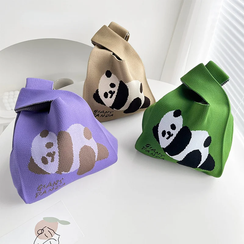 Pulseira feminina de malha, pulseira panda fofa, bolsa Bento reutilizável, bolsa de compras de lazer, estilo coreano, nova