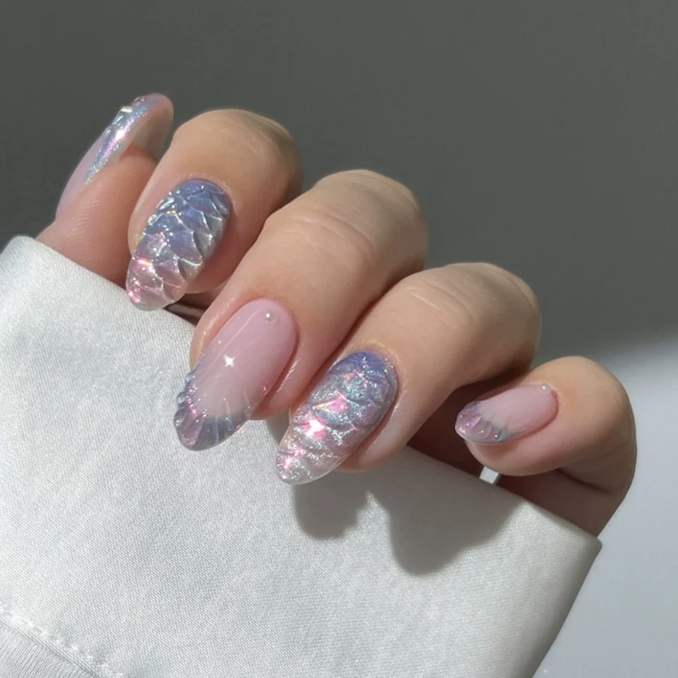 24 piezas uñas postizas almendra con flores rosas kawaii 5