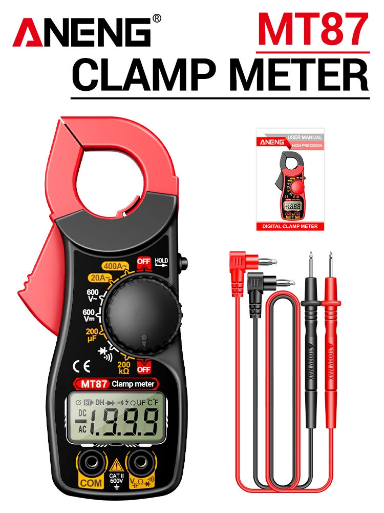 ANENG MT87 Digitale Klemmeter 1999 Afspraken 400A AC Stroom AC/DC Spanning Weerstand Capaciteit Diode Zoemer Data Hold Testgereedschap