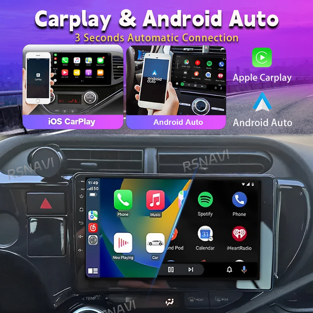 Android 16 Carplay Auto Car Radio Multimedia Player For Toyota AQUA Prius C 2018 2019 2020 Autoradio GPS Stereo 2din Head Unit view 4