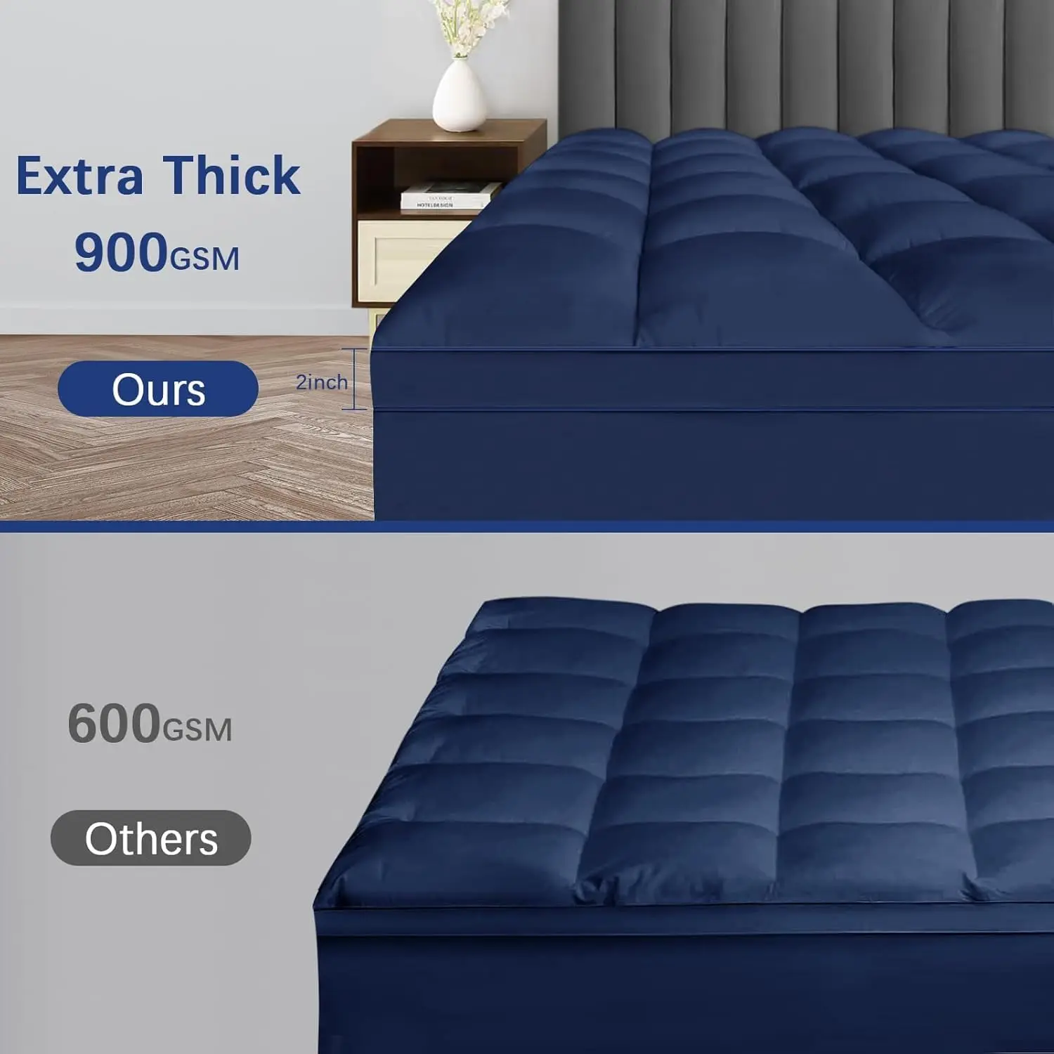 

Cymula Short Queen Mattress Topper, Cooling Bed Mattress Topper, Thick Mattress Pad Cover Pillow Top Mattress Topper, Navy