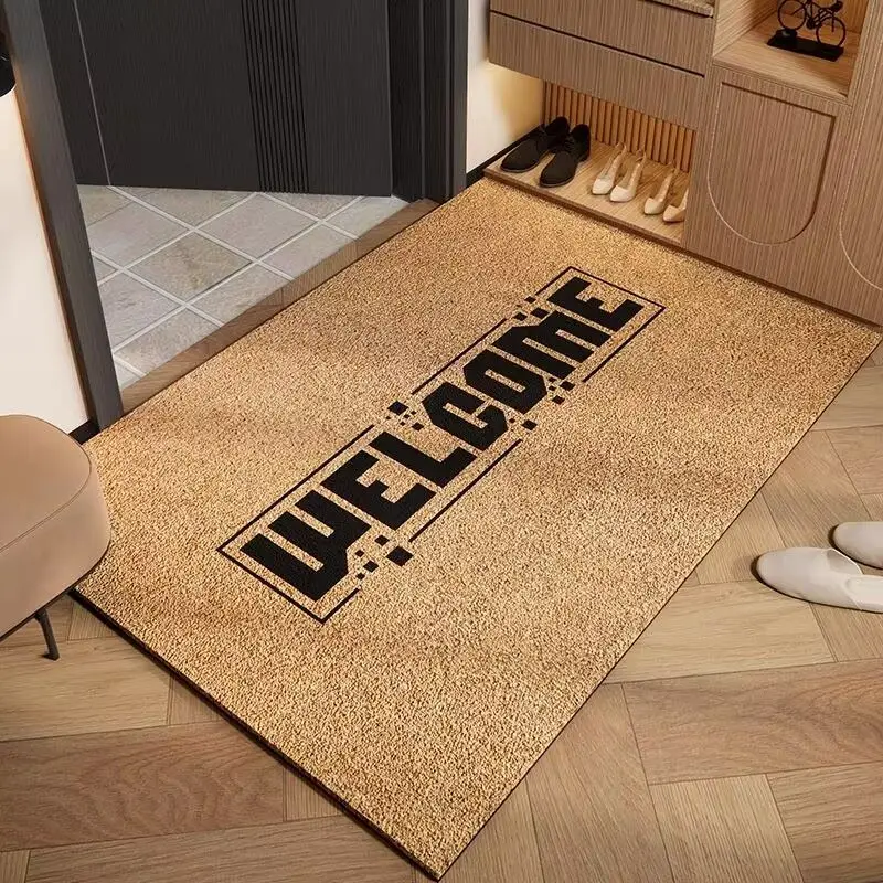 Simple Faux Cashmere Entrance Doormat With Welcome Text, Wear Resistant Dirty Resistant Hallway Floor Rug for Home Entryway